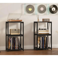 Meuble de rangement 3 niveaux pour tourne-disque et vinyles – 11,85P x 15,94L x 30,91H