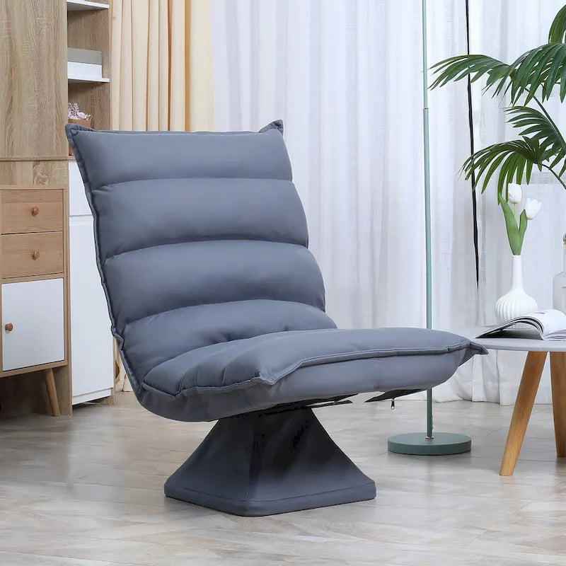 Fauteuil de sol pivotant avec support dorsal, fauteuil de jeu vidéo réglable en microfibre pour lire, se détendre, méditer, gris