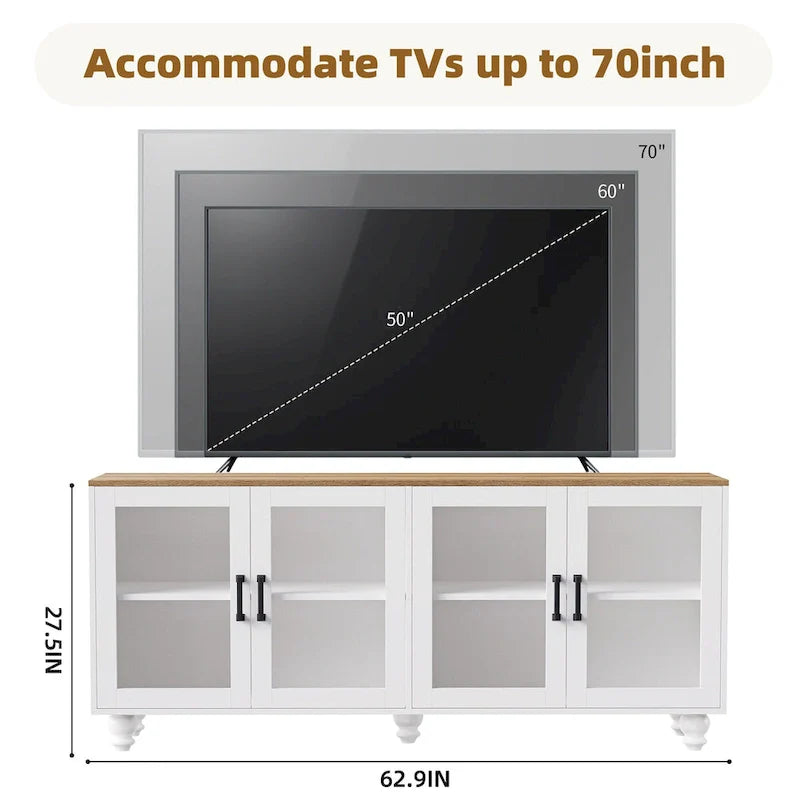 Meuble TV avec étagères réglables pour téléviseurs jusqu'à 70 pouces, centre de divertissement avec étagères pour salon