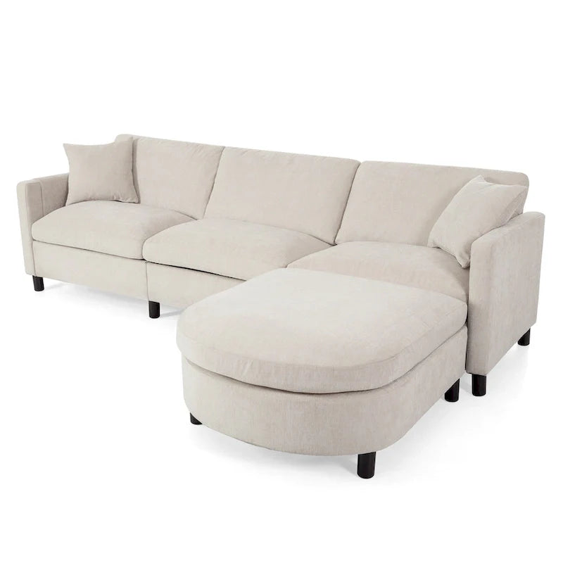 Canapé spacieux beige 107.87 4 places avec ottoman mobile
