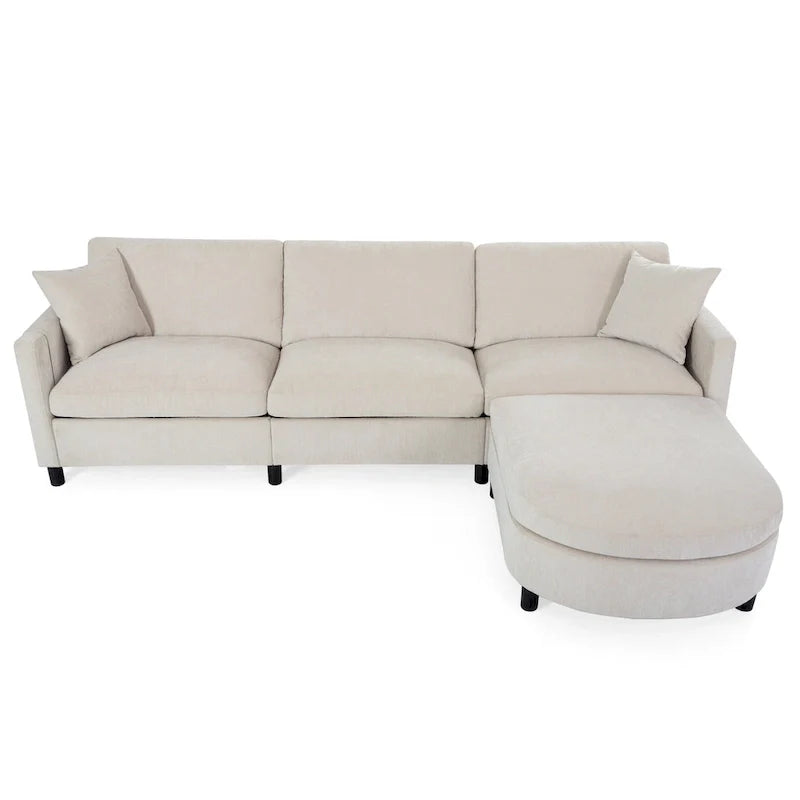 Canapé spacieux beige 107.87 4 places avec ottoman mobile