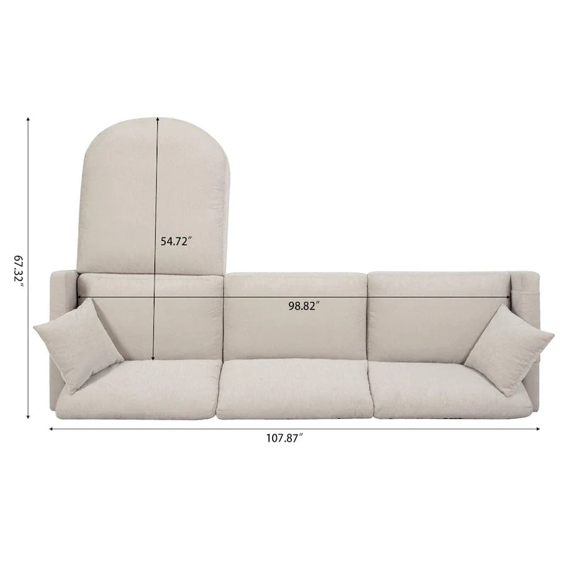 Canapé spacieux beige 107.87 4 places avec ottoman mobile