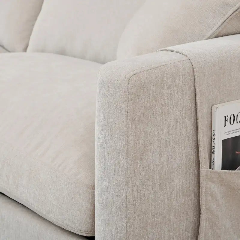 Canapé spacieux beige 107.87 4 places avec ottoman mobile