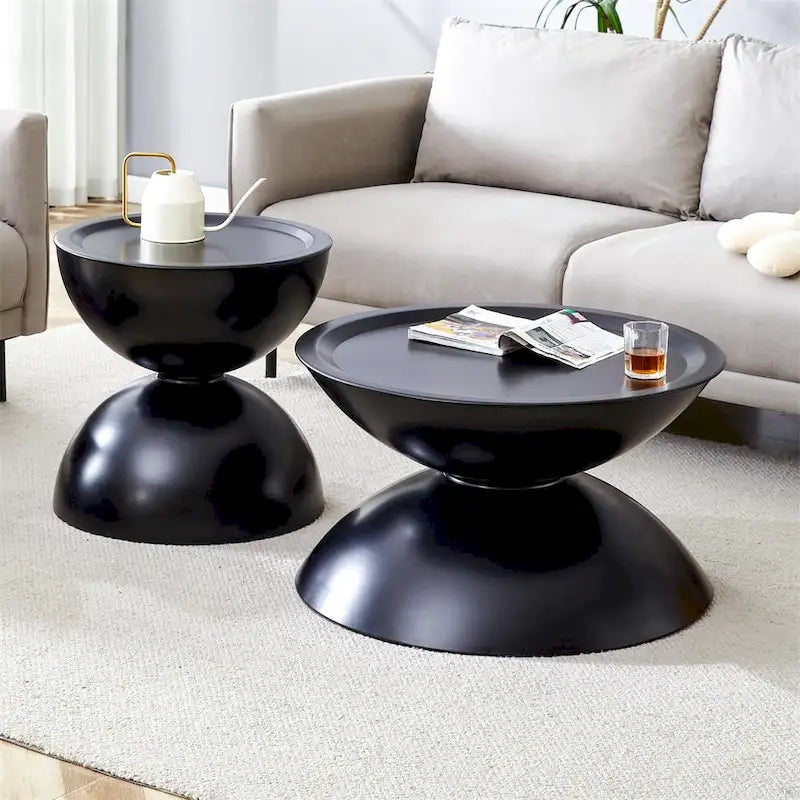 Tables basses gigognes rondes avec cadre en métal (lot de 2)