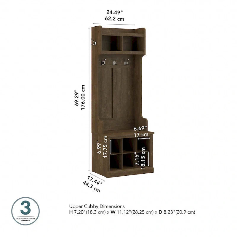 Arbre de vestibule Woodland et petit banc à chaussures avec étagères de Bush Furniture