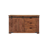 HomeRoots Meuble TV fermé en bois massif brun vieilli 50 po x 34,75 po x 17,75 po