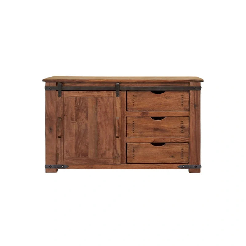 HomeRoots Meuble TV fermé en bois massif brun vieilli 50 po x 34,75 po x 17,75 po