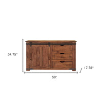 HomeRoots Meuble TV fermé en bois massif brun vieilli 50 po x 34,75 po x 17,75 po