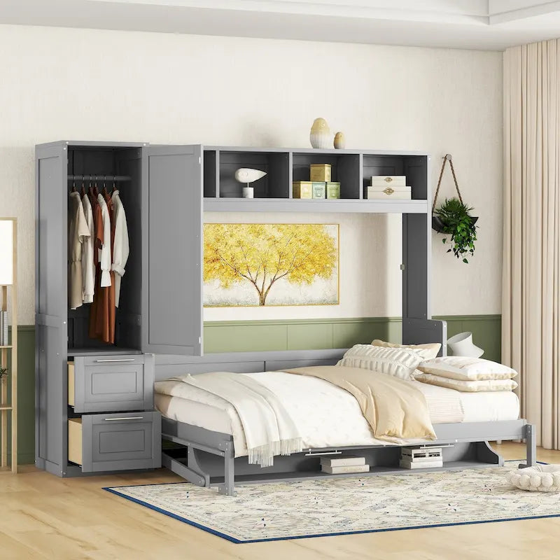 Lit escamotable Queen Size avec armoire et tiroirs