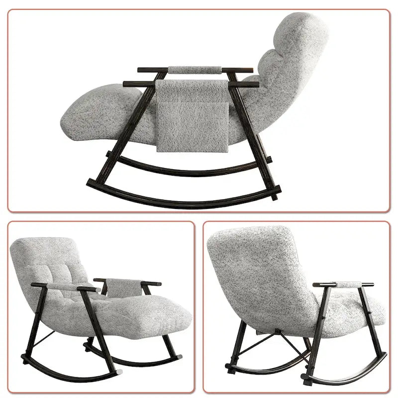 Fauteuil à bascule classique moderne rembourré en tissu avec poche de rangement