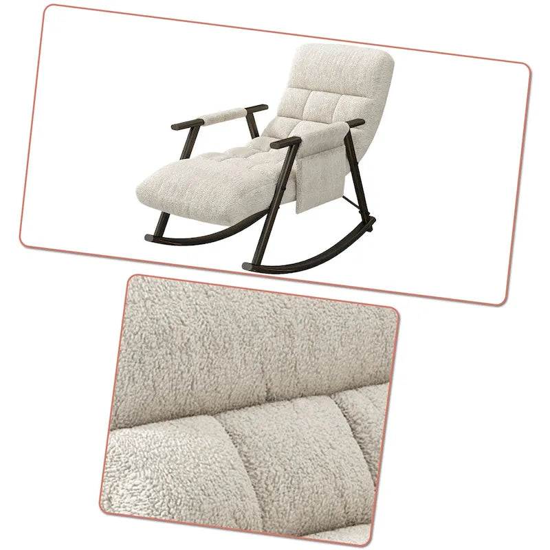 Fauteuil à bascule classique moderne rembourré en tissu avec poche de rangement