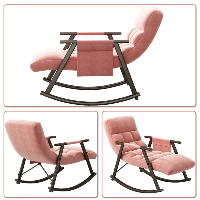 Fauteuil à bascule classique moderne rembourré en tissu avec poche de rangement