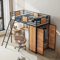 Lit mezzanine simple avec bureau en L et armoire