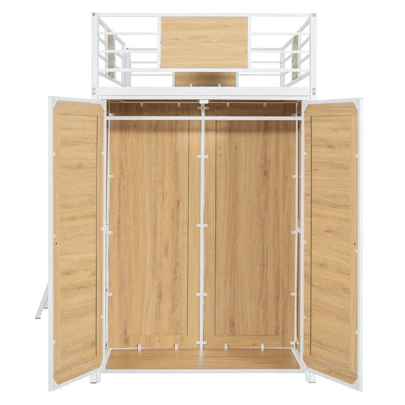 Lit mezzanine simple avec bureau en L et armoire