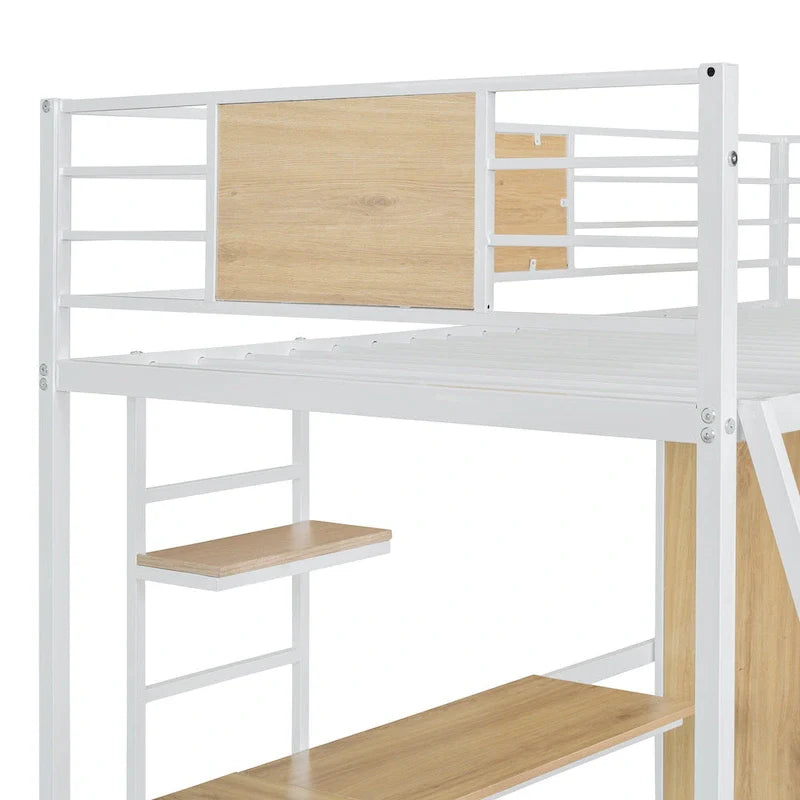 Lit mezzanine simple avec bureau en L et armoire