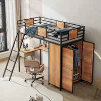 Lit mezzanine simple avec bureau en L et armoire