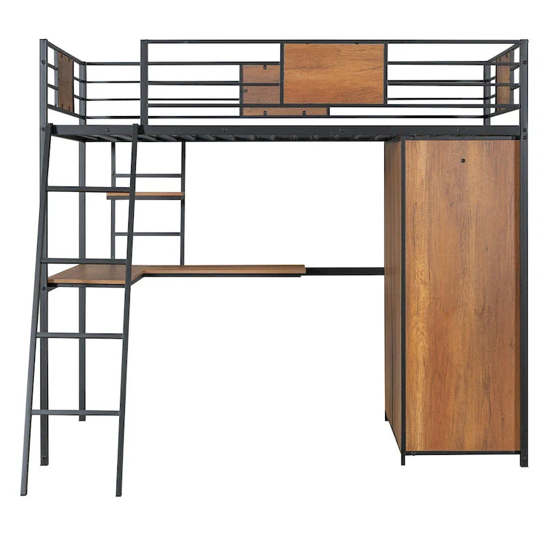 Lit mezzanine simple avec bureau en L et armoire