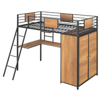 Lit mezzanine simple avec bureau en L et armoire