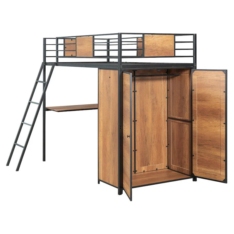 Lit mezzanine simple avec bureau en L et armoire
