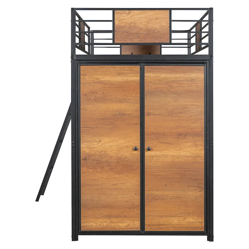 Lit mezzanine simple avec bureau en L et armoire