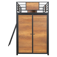 Lit mezzanine simple avec bureau en L et armoire
