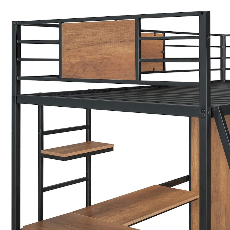Lit mezzanine simple avec bureau en L et armoire