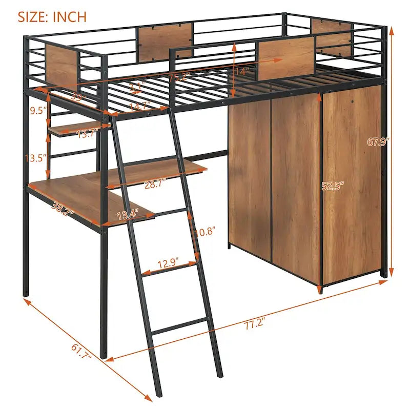 Lit mezzanine simple avec bureau en L et armoire
