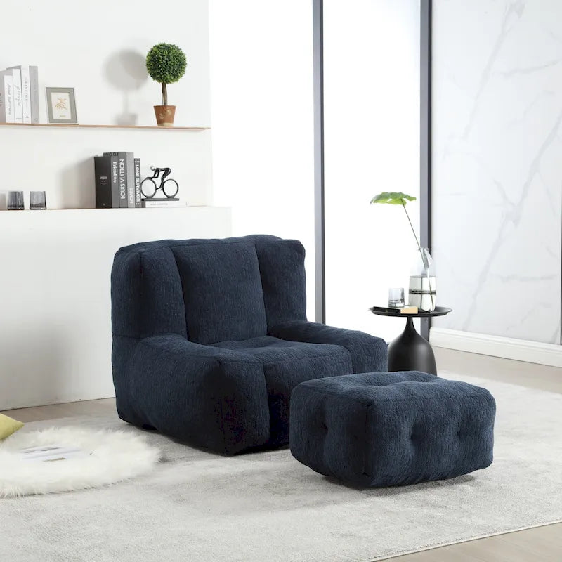 Fauteuil moderne pour adulte avec mousse à mémoire de forme haute densité et 1 pouf pour chambre et salle de lecture