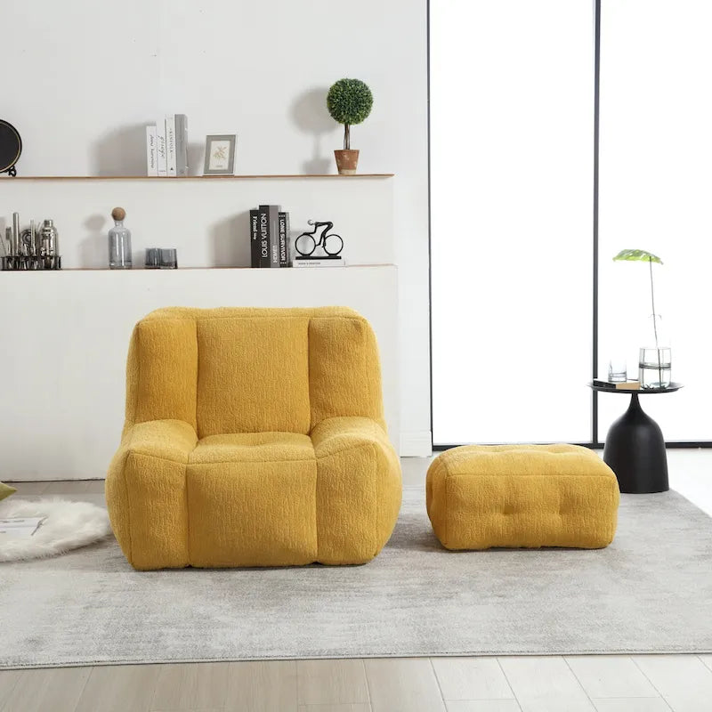 Fauteuil moderne pour adulte avec mousse à mémoire de forme haute densité et 1 pouf pour chambre et salle de lecture
