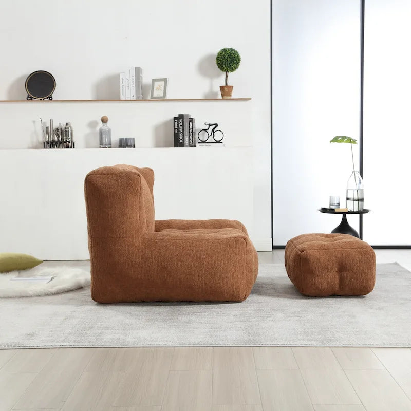 Fauteuil moderne pour adulte avec mousse à mémoire de forme haute densité et 1 pouf pour chambre et salle de lecture