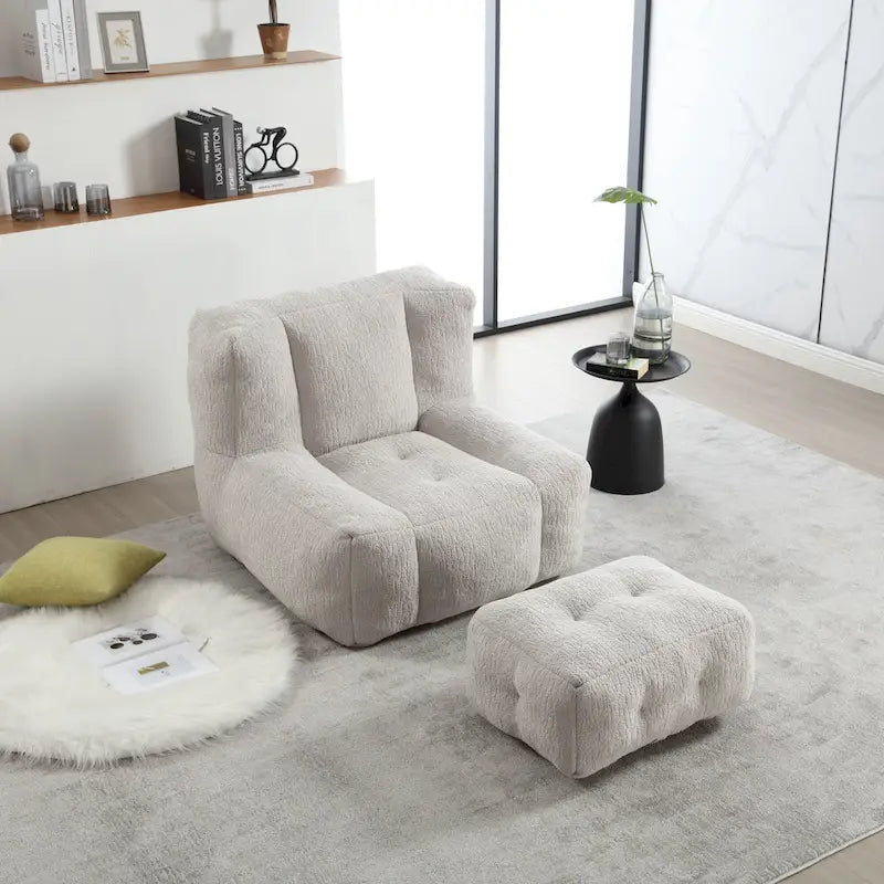Fauteuil moderne pour adulte avec mousse à mémoire de forme haute densité et 1 pouf pour chambre et salle de lecture
