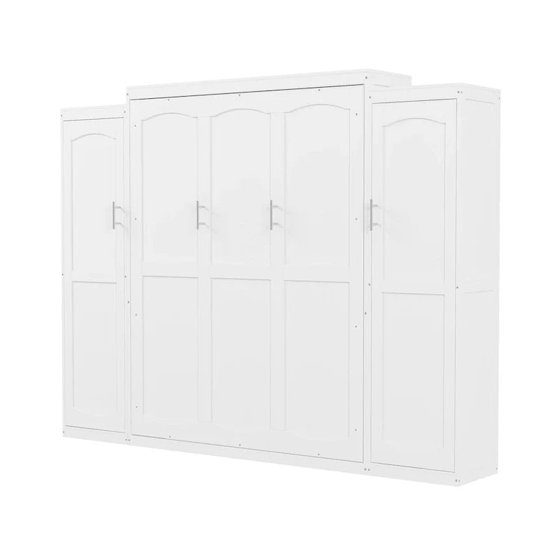 Lit escamotable grand format avec deux armoires et une étagère de rangement