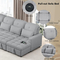 Canapé sectionnel convertible en U surdimensionné en chenille 110 po avec couchage escamotable, doubles méridiennes de rangement et 2 ports USB