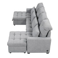 Canapé sectionnel convertible en U surdimensionné en chenille 110 po avec couchage escamotable, doubles méridiennes de rangement et 2 ports USB