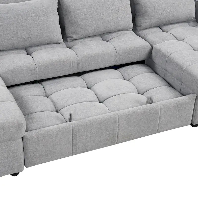 Canapé sectionnel convertible en U surdimensionné en chenille 110 po avec couchage escamotable, doubles méridiennes de rangement et 2 ports USB