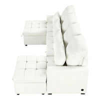Canapé sectionnel convertible en U surdimensionné en chenille 110 po avec couchage escamotable, doubles méridiennes de rangement et 2 ports USB