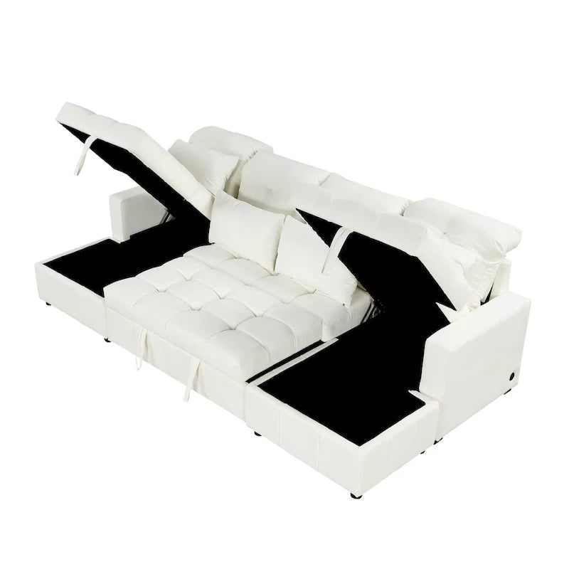 Canapé sectionnel convertible en U surdimensionné en chenille 110 po avec couchage escamotable, doubles méridiennes de rangement et 2 ports USB