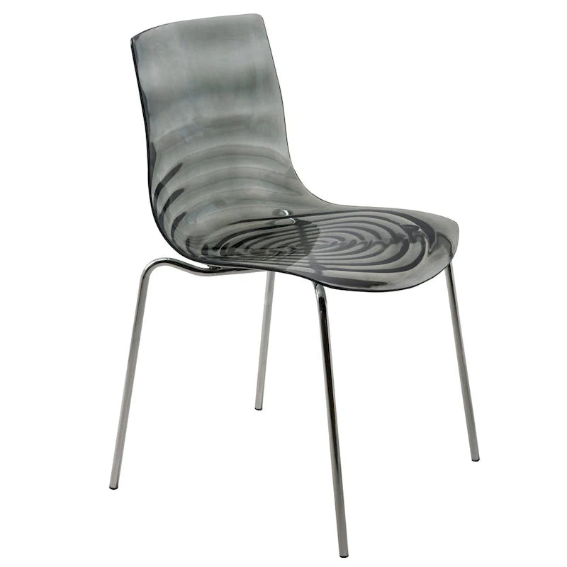 Chaise de salle à manger en acrylique Astor avec pieds chromés, chaise d'appoint moderne à motif ondulation d'eau