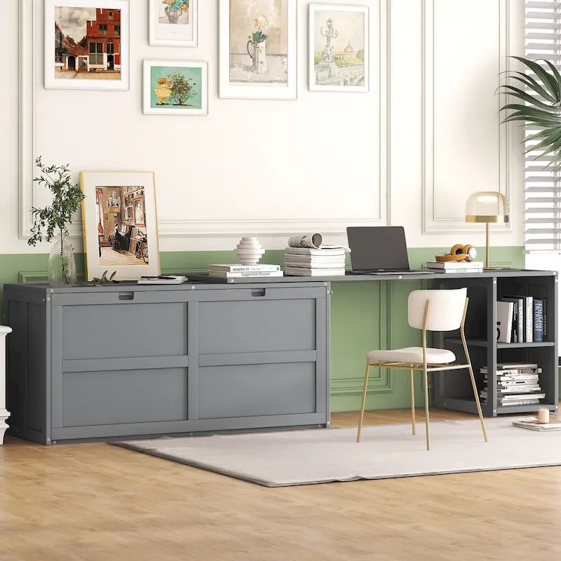 Lit escamotable taille Queen avec bureau pivotant
