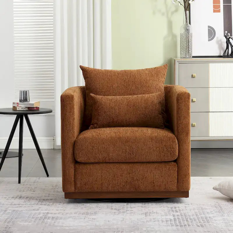 GDFStudio - Fauteuil baril pivotant Harper en chenille avec base en métal robuste et design ergonomique
