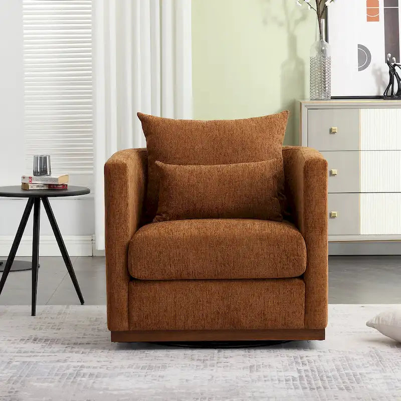 GDFStudio - Fauteuil baril pivotant Harper en chenille avec base en métal robuste et design ergonomique
