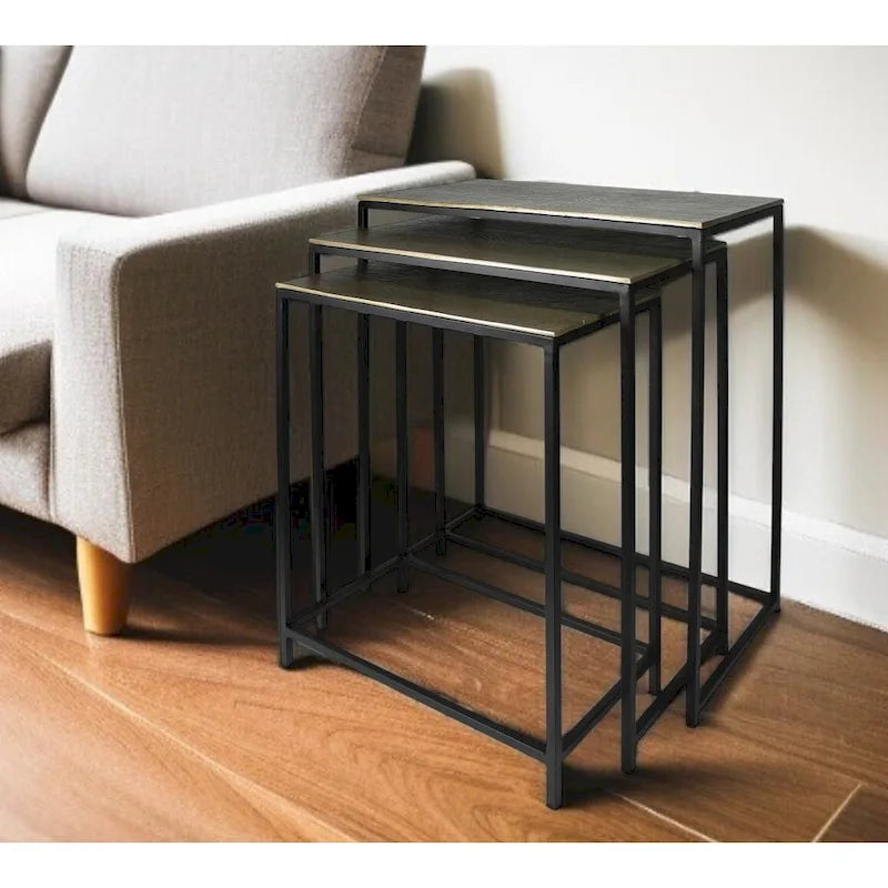HomeRoots, ensemble de trois tables gigognes en laiton, aluminium noir et fer – 11,5' X 26' X 21