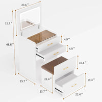 Coiffeuse de maquillage 23.6 pouces avec plateau rabattable éclairé, coiffeuse 3 en 1 avec verre, lumière LED et prise de courant, 3 tiroirs