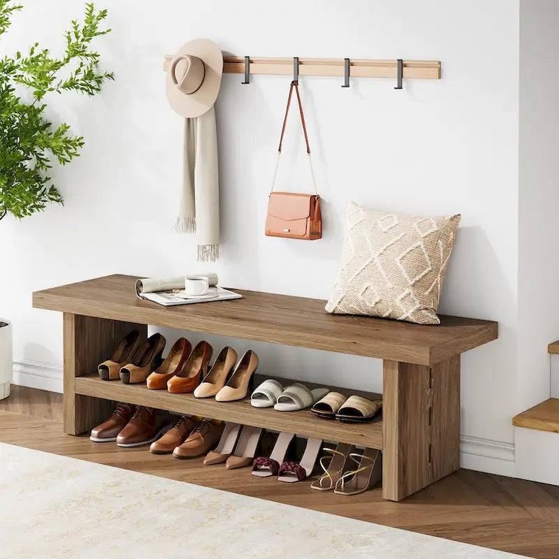 Banc à chaussures, Banc d'entrée pour vestibule, salon, Chêne marron
