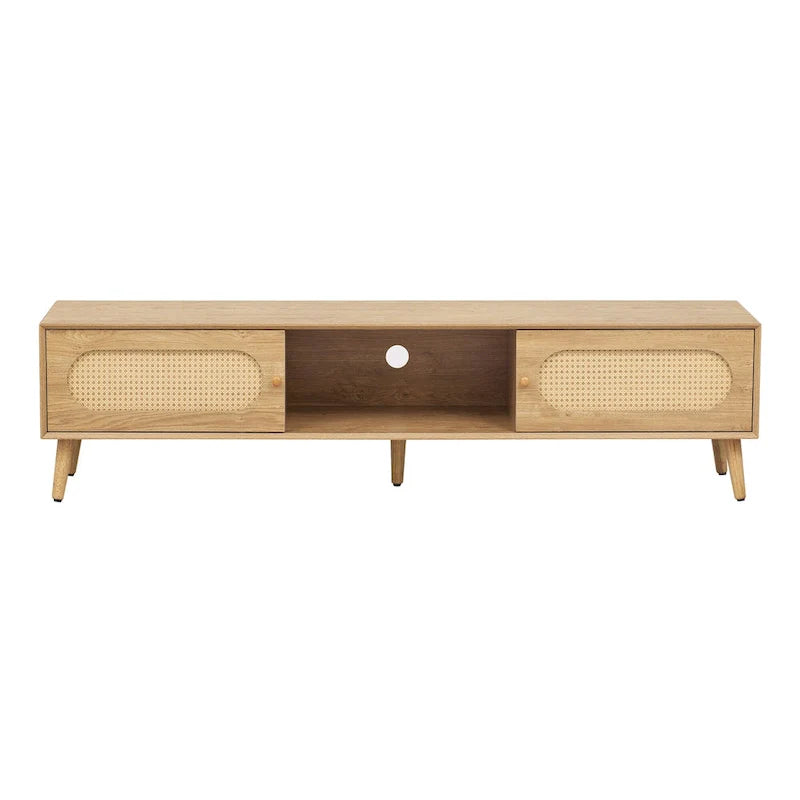 Meuble TV pour téléviseurs jusqu'à 80 pouces, meuble TV de style ferme moderne, centre de divertissement avec pieds en bois massif