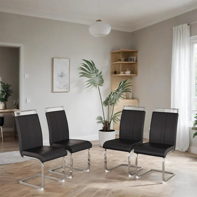 Chaise de salle à manger à dossier haut rembourrée en cuir PU avec pieds en métal (lot de 4)