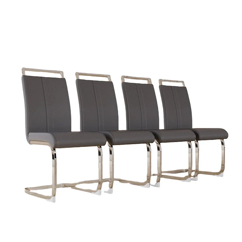 Chaise de salle à manger à dossier haut rembourrée en cuir PU avec pieds en métal (lot de 4)