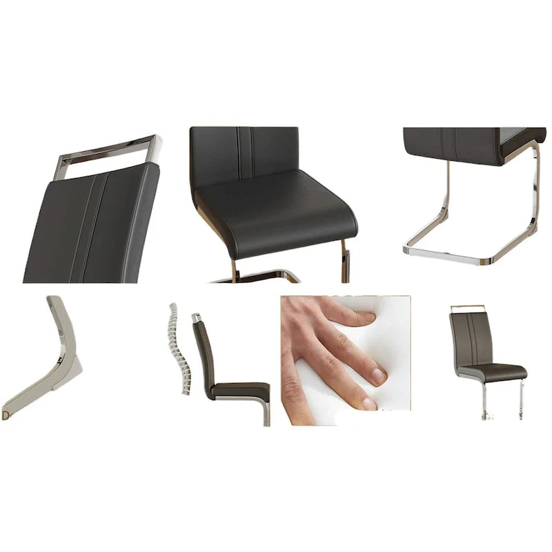 Chaise de salle à manger à dossier haut rembourrée en cuir PU avec pieds en métal (lot de 4)