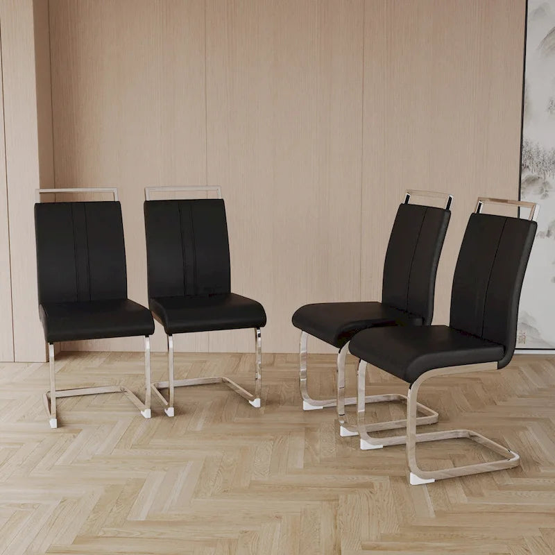 Chaise de salle à manger à dossier haut rembourrée en cuir PU avec pieds en métal (lot de 4)