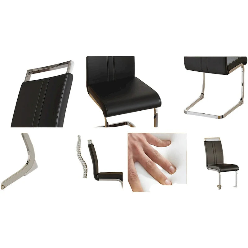 Chaise de salle à manger à dossier haut rembourrée en cuir PU avec pieds en métal (lot de 4)